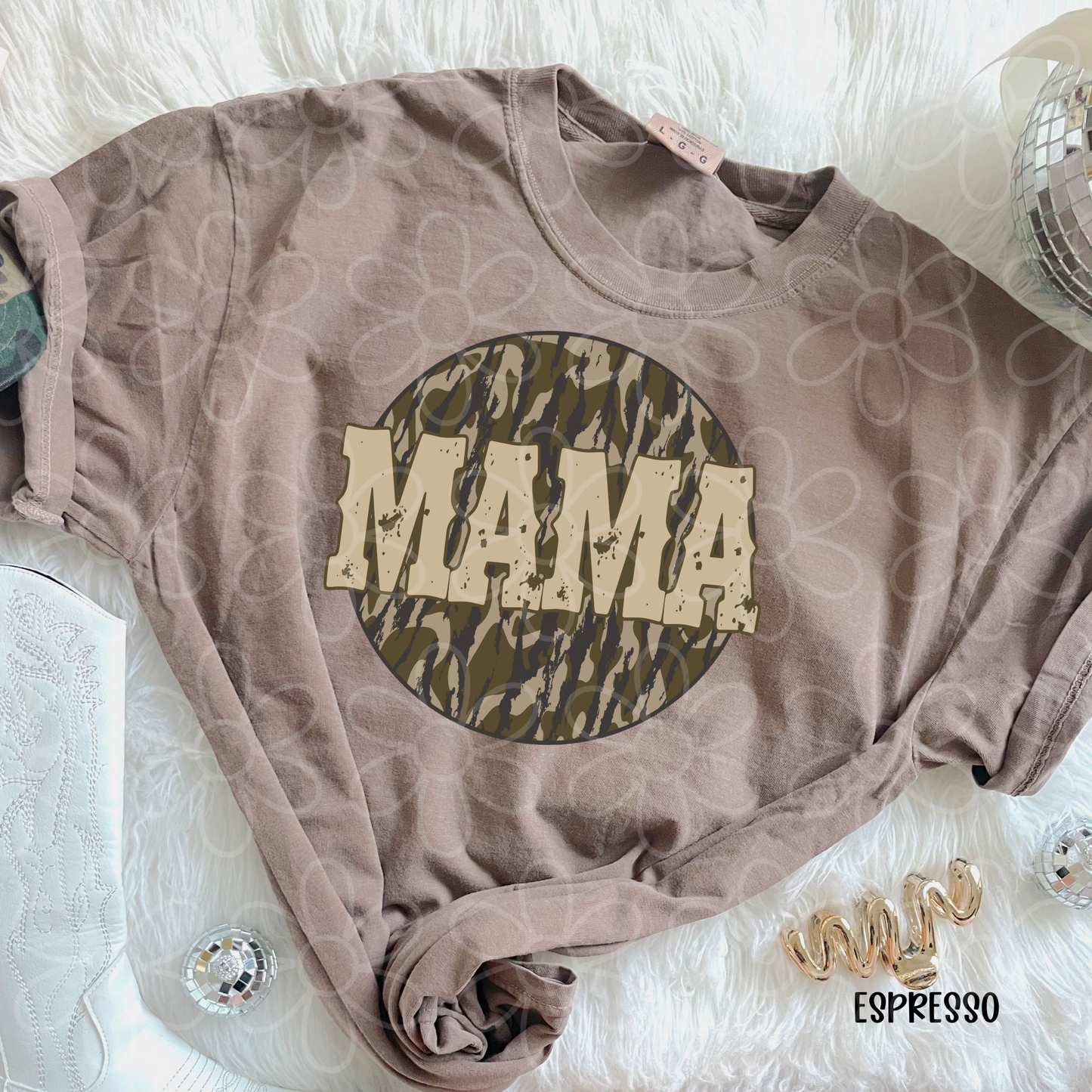 Distressed Circle Camo Mama DTF Transfer