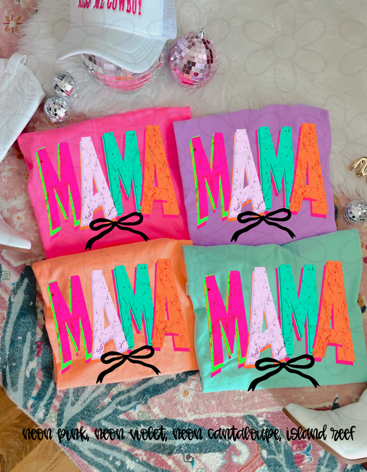 Distressed Colorful Mama Black Bow Completed Tee