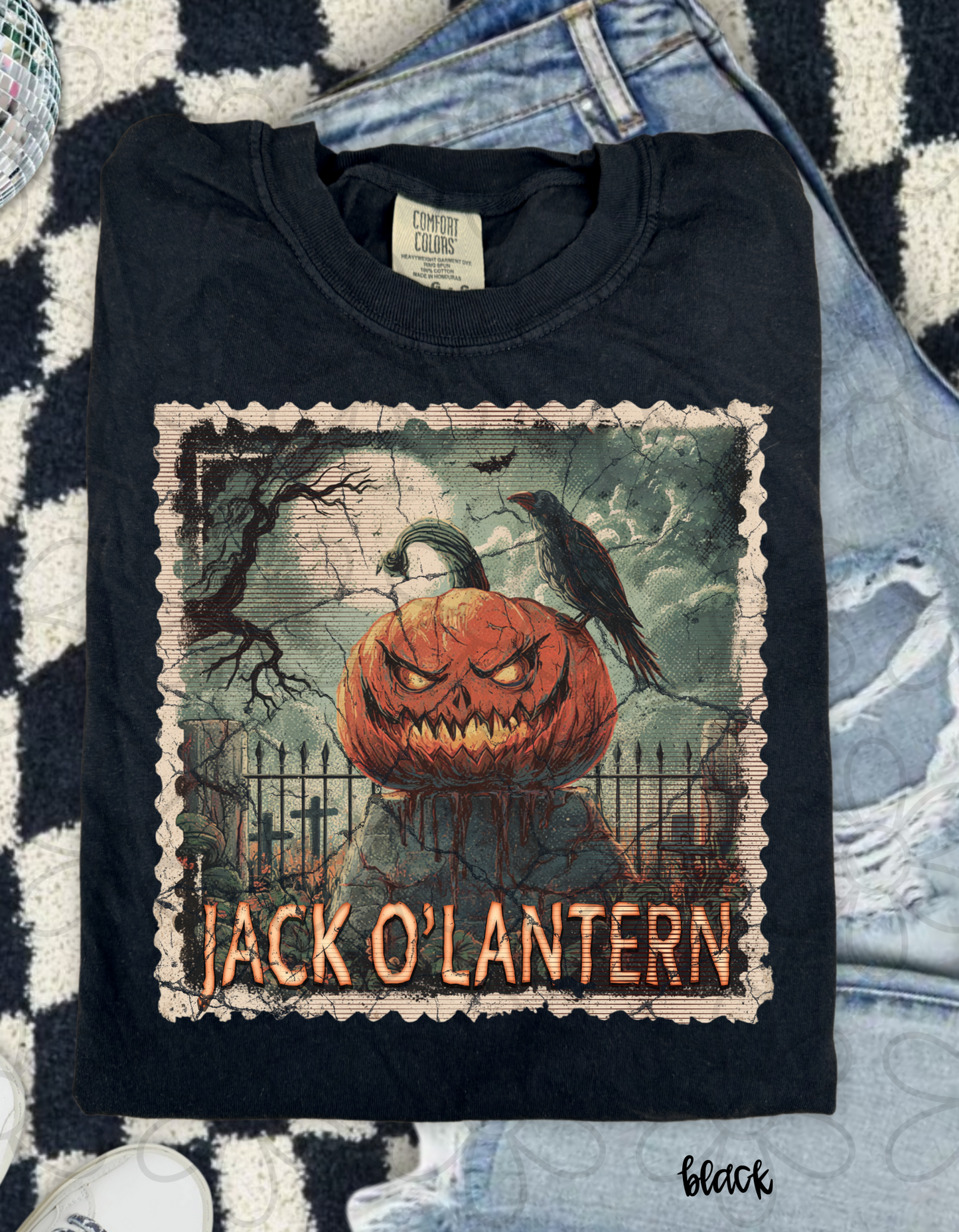 Distressed Jack O' Lantern Stamp Kids Completed Tee