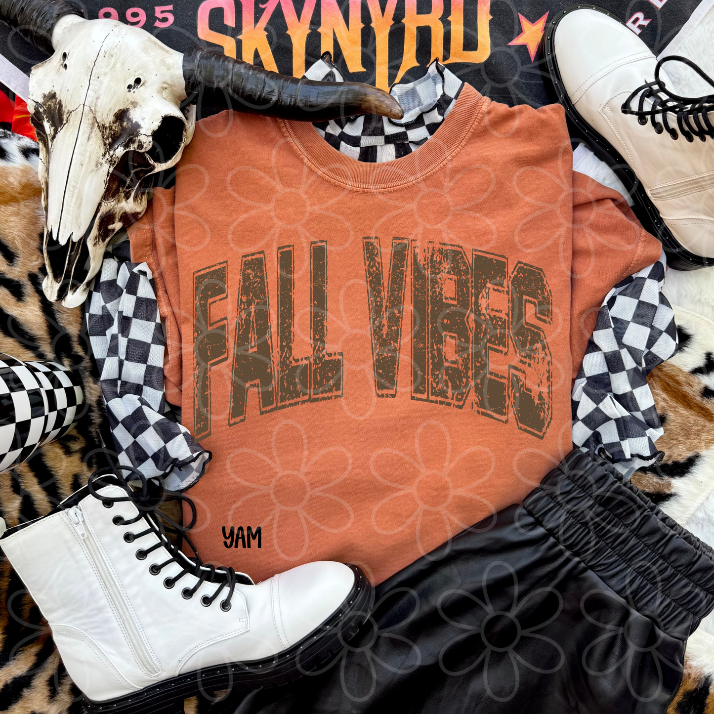 Distressed Varsity Fall Vibes Completed Tee