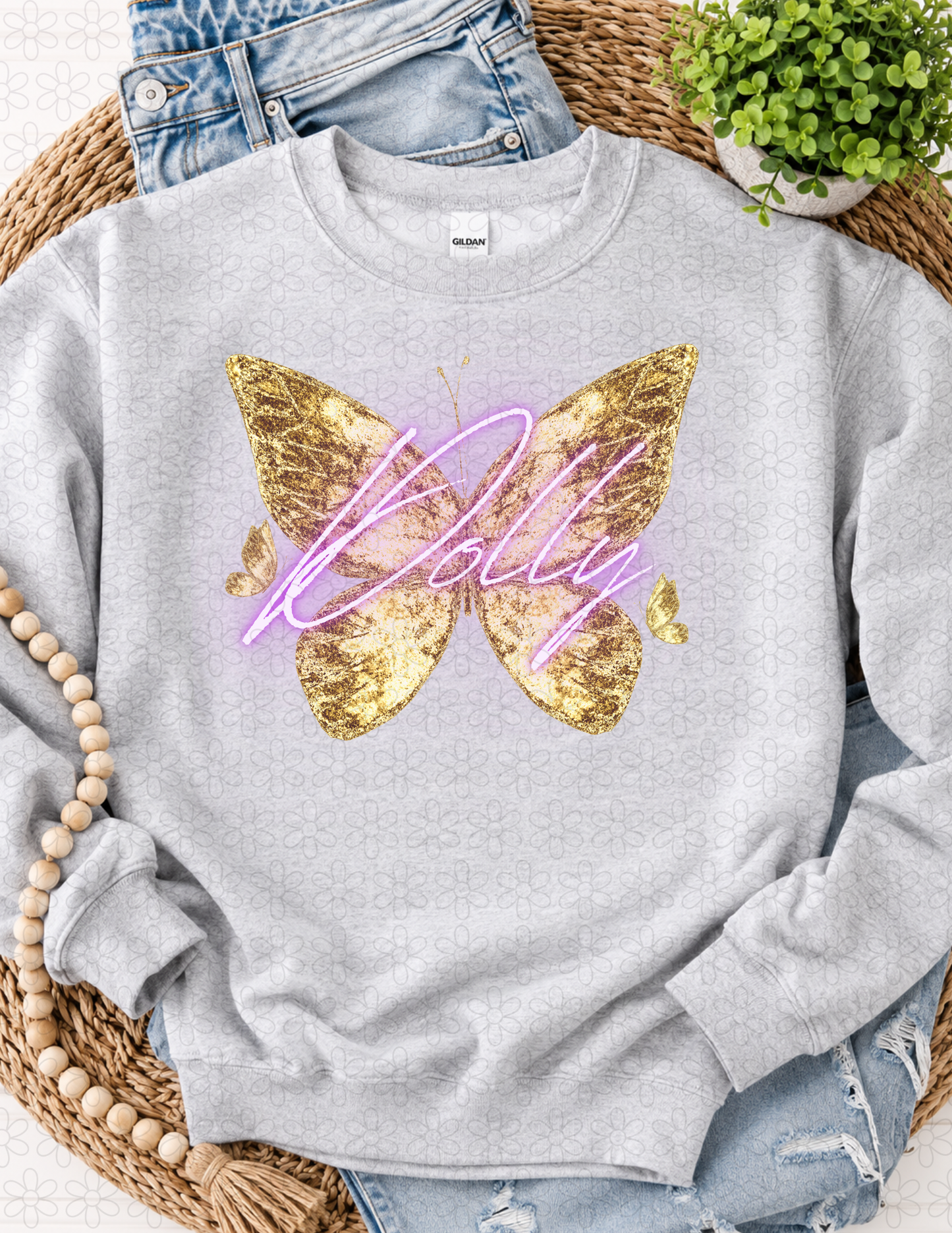 Dolly Gold Faux Foil Butterfly DTF Transfer