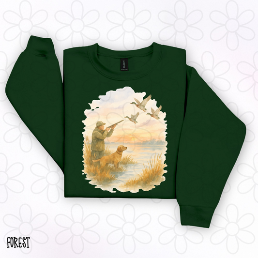 Duck Hunting Dog Sunrise Kids Completed Tee
