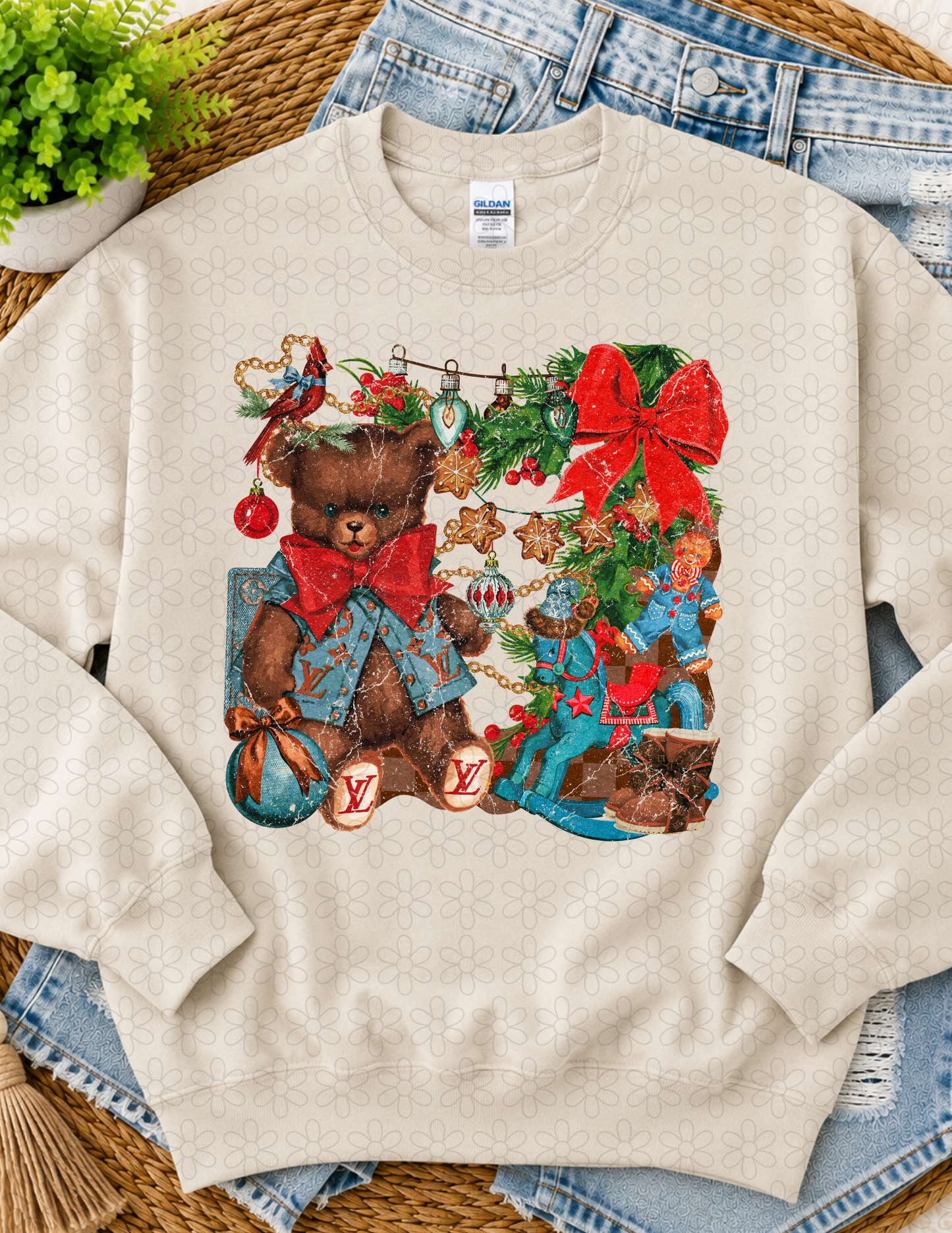 FANCY CHRISTMAS DENIM COLLAGE - DISTRESSED DTF Transfer