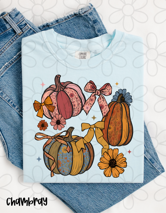 Fall Floral Pumpkins Bows Completed Tee
