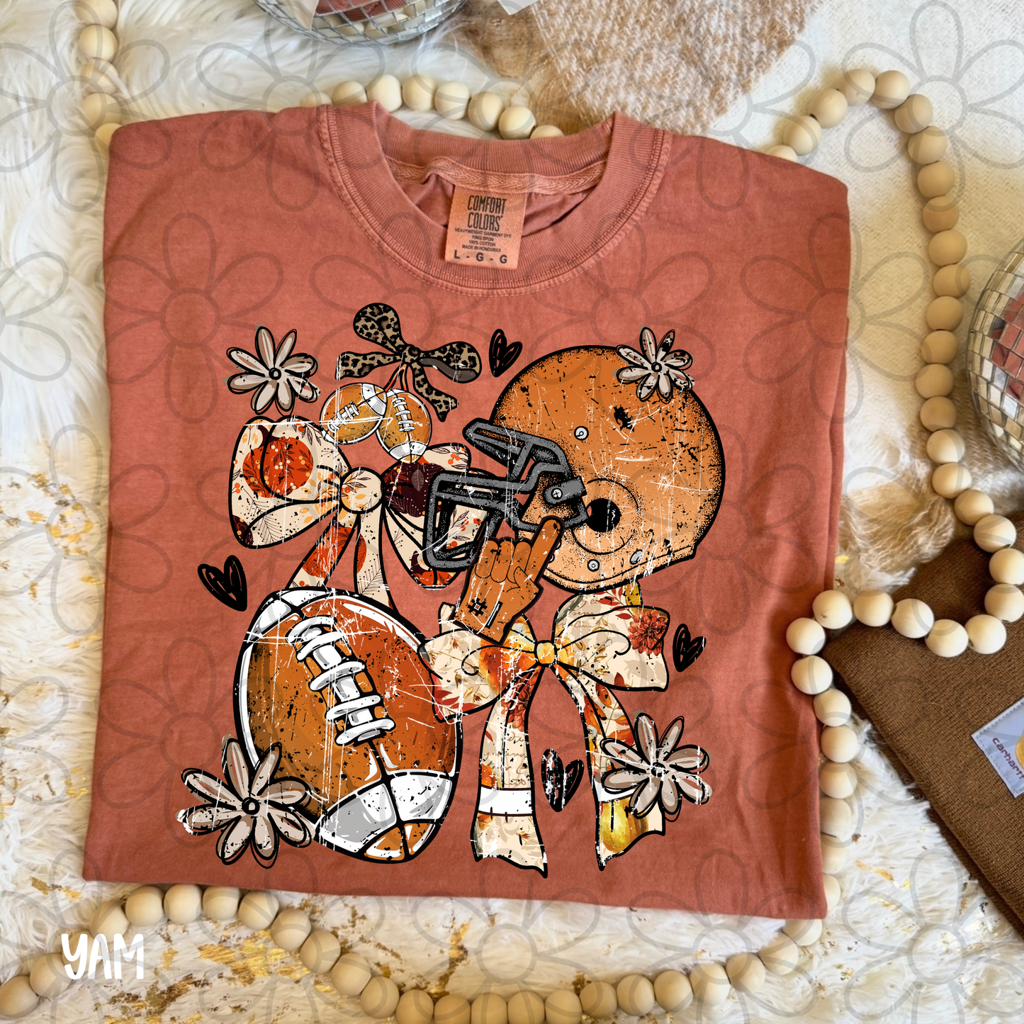Fall Football Bows & Flowers Kids Completed Tee