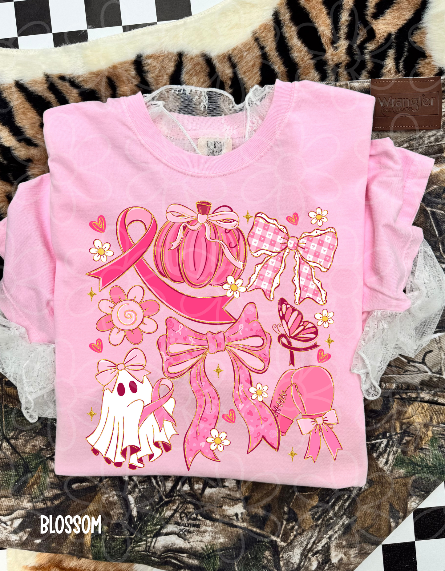 Fall Halloween Breast Cancer Awareness Completed Tee