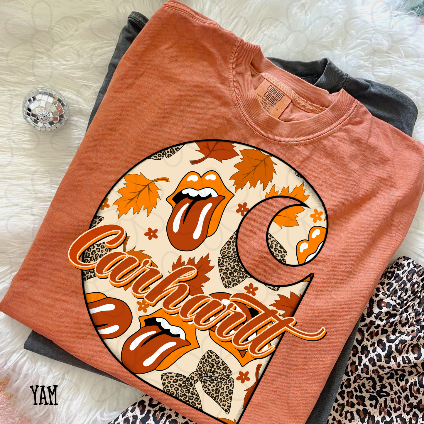 Fall Retro Carhartt Leaves Leopard Bows Completed Tee