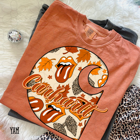 Fall Retro Carhartt Leaves Leopard Bows Completed Tee
