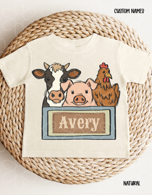 Farm Animals Custom Name Kids Completed Tee