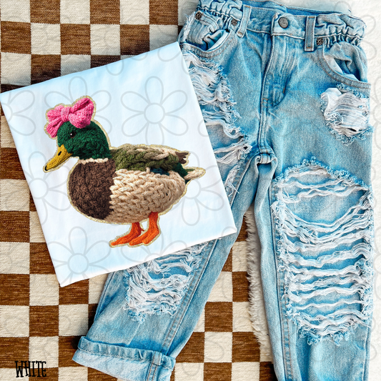 Faux Duck Gold Pink Bow DTF Transfer