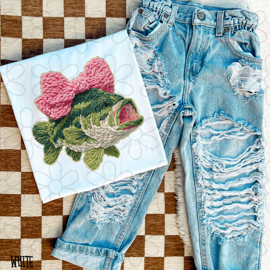 Faux Fish Pink Bow Kids Completed Tee