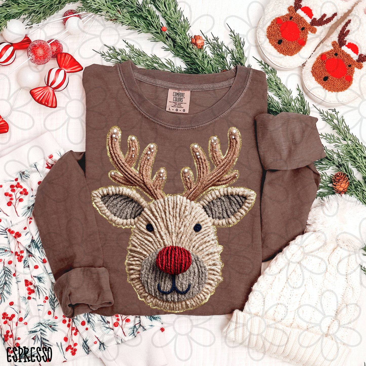 Faux Gold Reindeer Kids Completed Tee