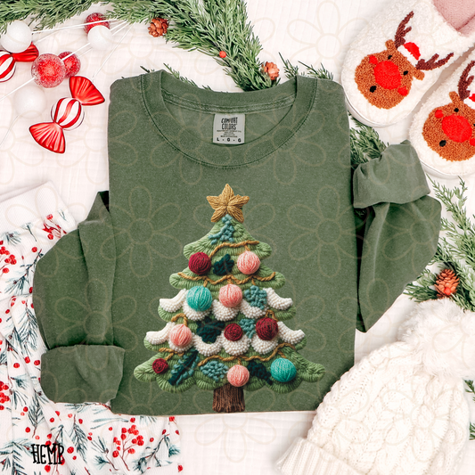 Faux Knit Christmas Tree Completed Tee