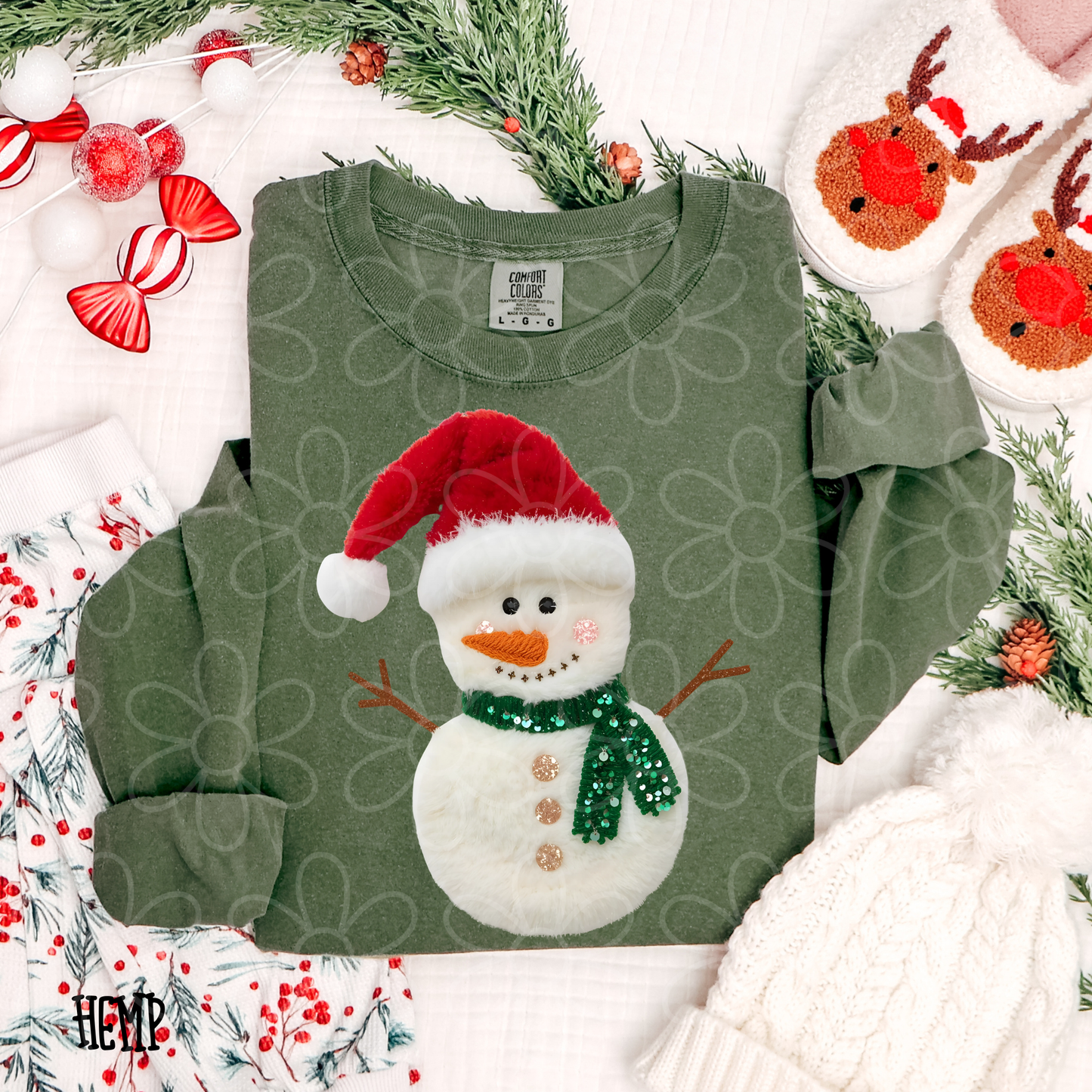 Faux Snowman Glitter Scarf Kids Completed Tee