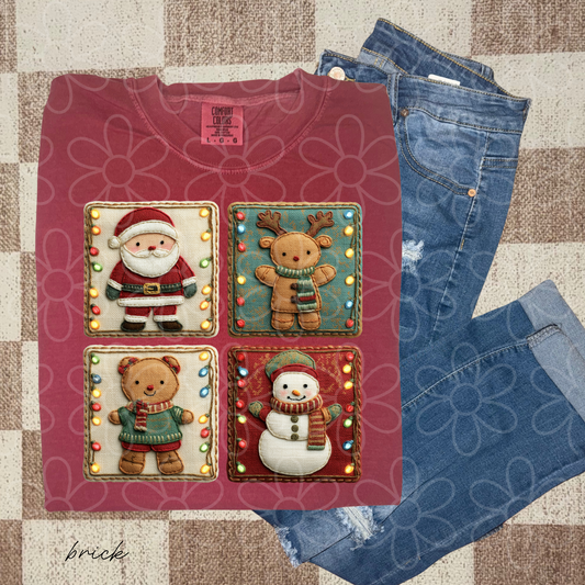 Faux Stich Santa Reindeer Bear Snowman Kids Completed Tee