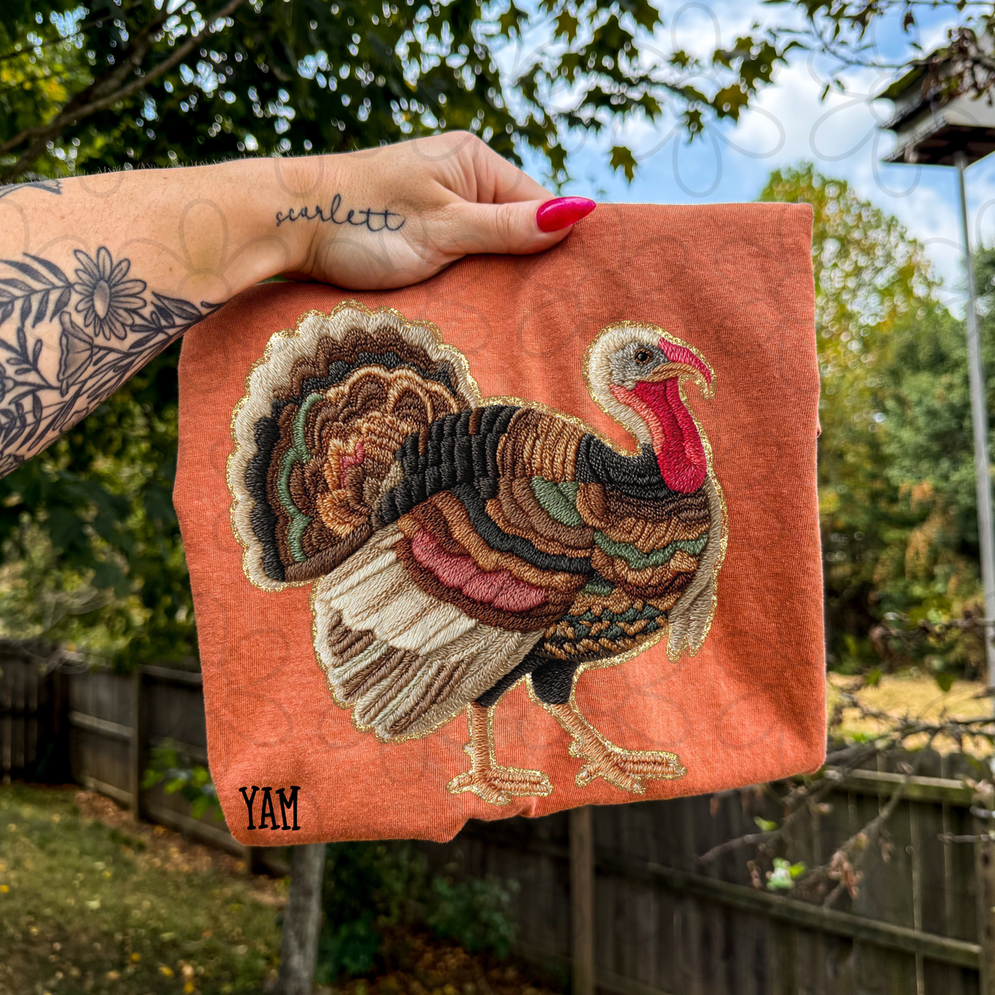 Faux Stitched Fall Turkey DTF Transfer