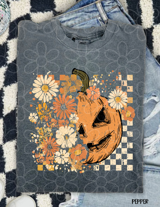 Floral Pumpkin Check Kids Completed Tee