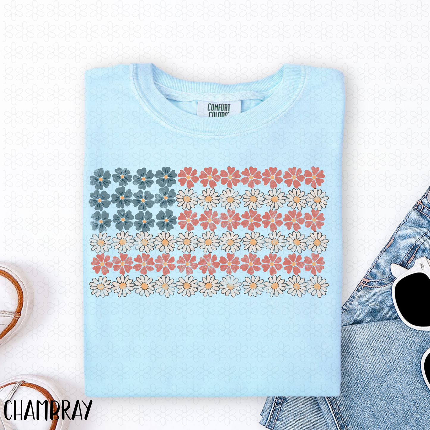 Floral American Flag DTF Transfer