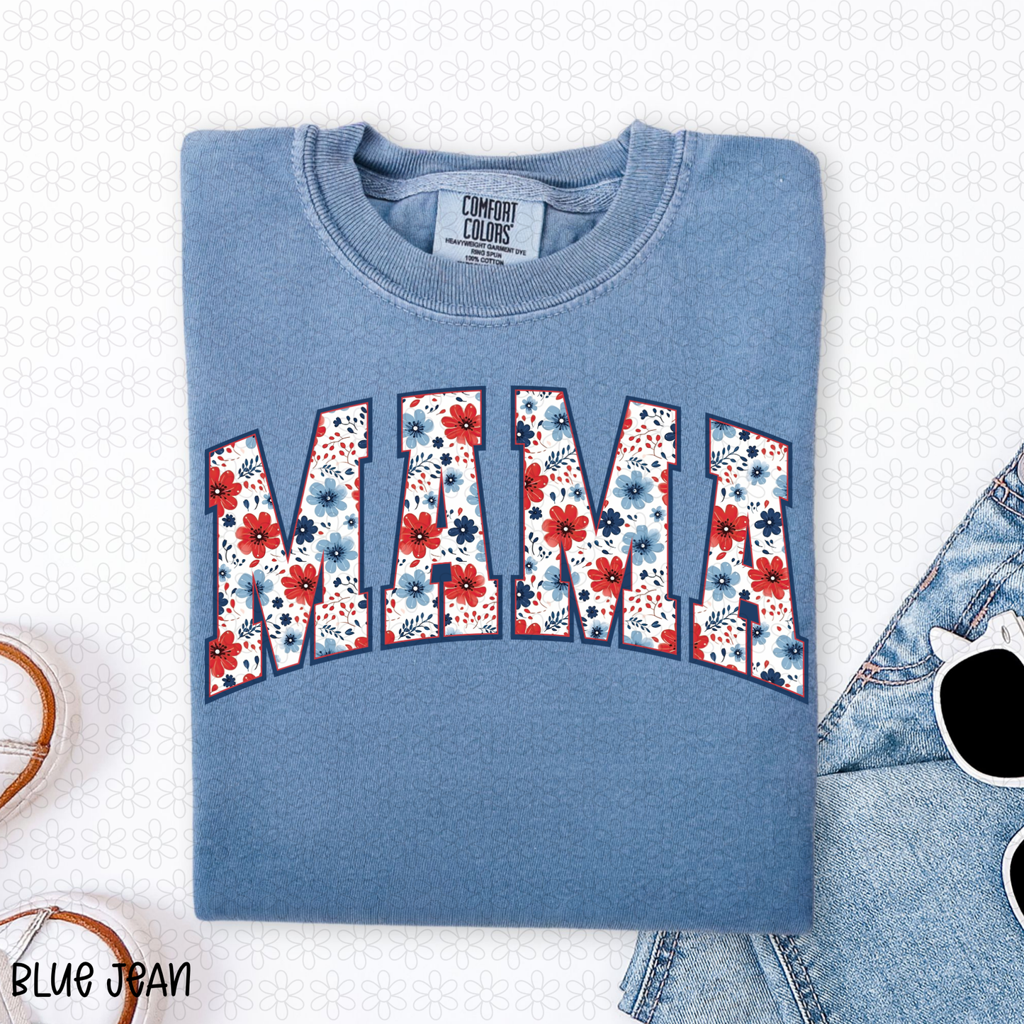 Floral Mama Red And Blue DTF Transfer