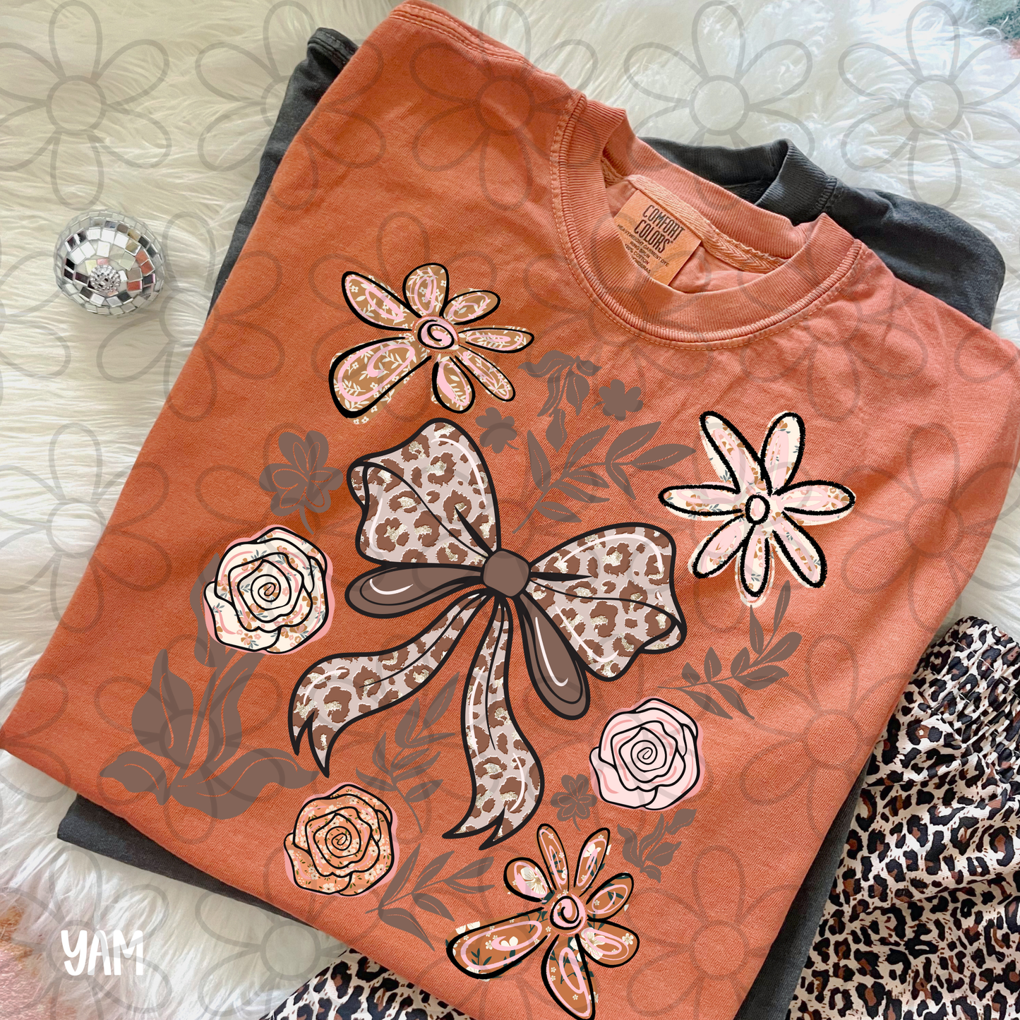 Flowers & Leopard Bow DTF Transfer
