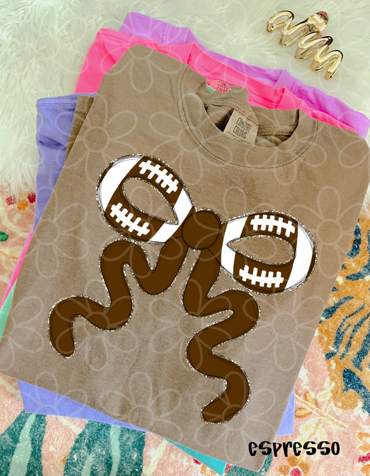 Football Glitter Bow Kids Completed Tee