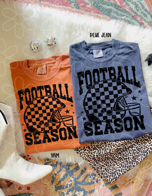 Football Season Checkered Helmet Kids Completed Tee