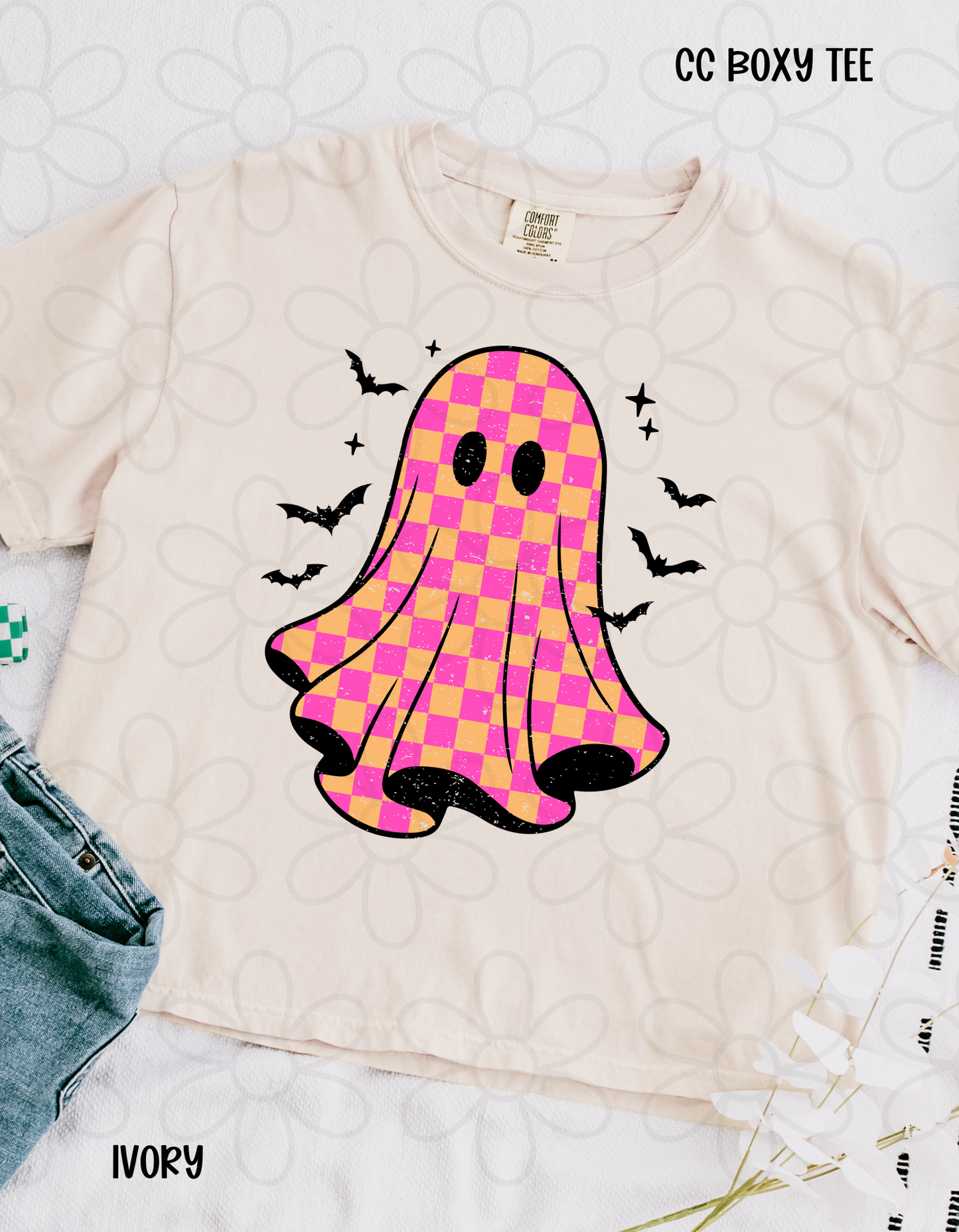 Ghost Pink & Orange Checkered DTF Transfer
