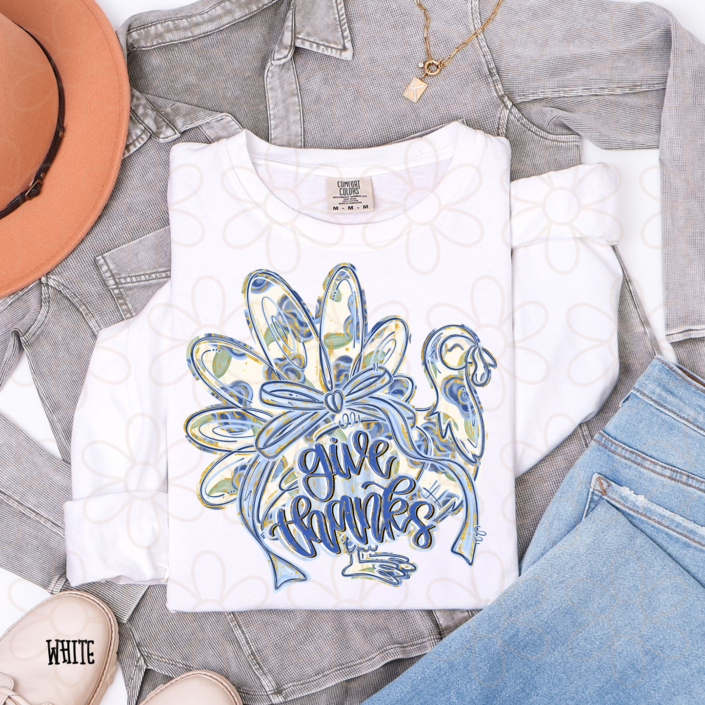 Give Thanks Blue Turkey Completed Tee