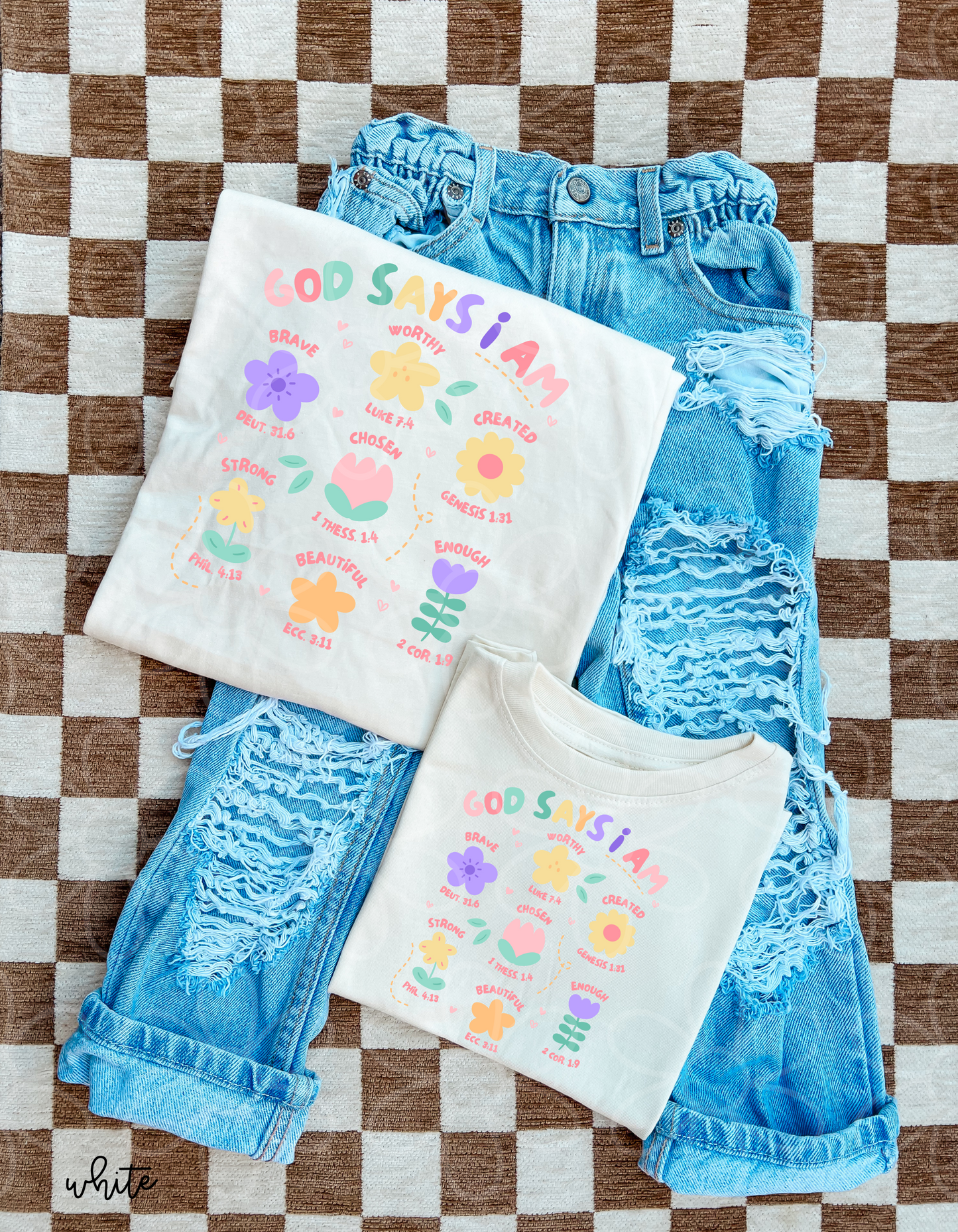 God Says I Am Floral Completed Tee