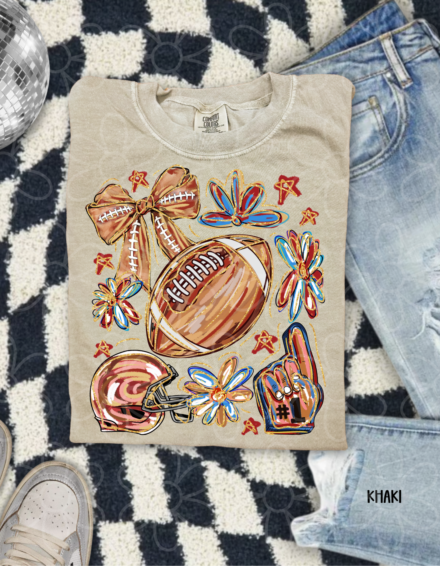 Gold Floral Football DTF Transfer