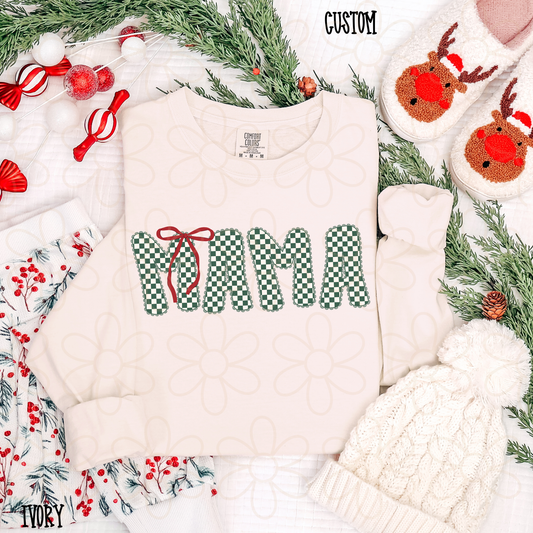 Green Checkered Red Bow Custom Name Kids Completed Tee