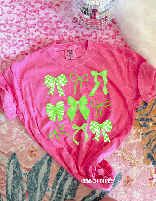 Green Coquette Bows Kids Completed Tee