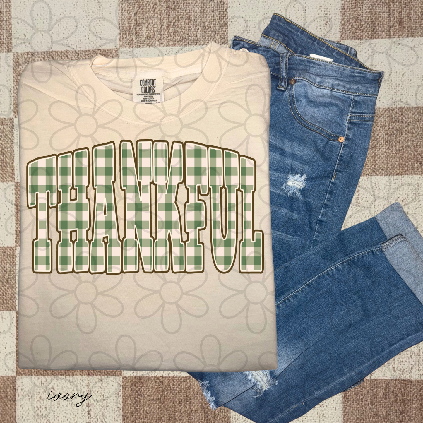 Green Plaid Thankful DTF Transfer