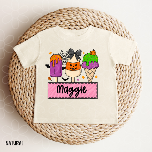 Halloween Ice Cream Girls Custom Name Kids Completed Tee