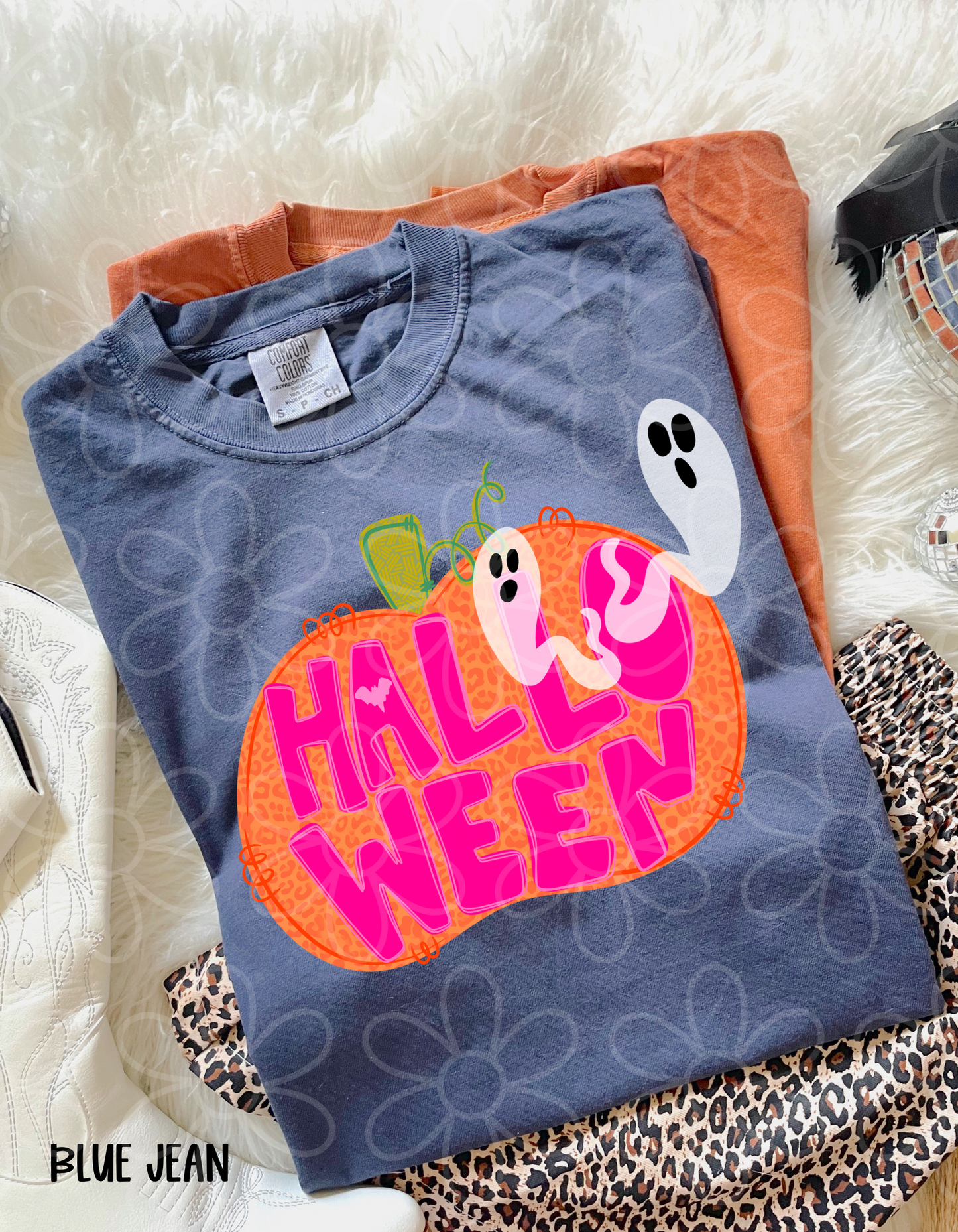 Halloween Leopard Pumpkin Ghosts Kids Completed Tee
