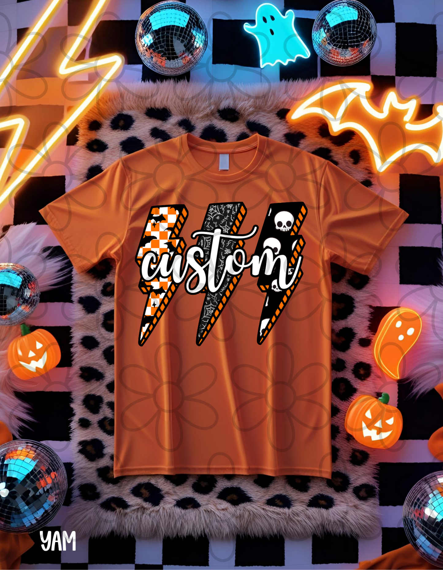 Halloween Lightning Bolts Custom Name Completed Tee