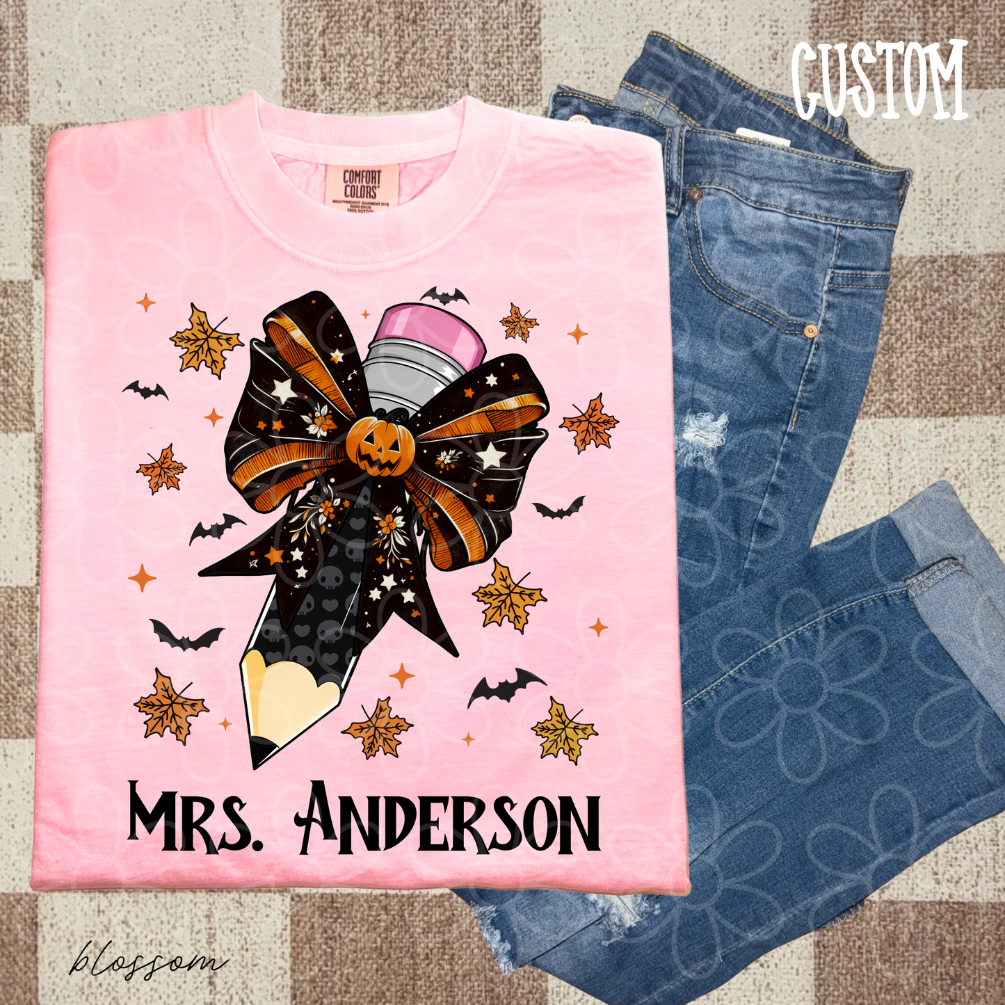 Halloween Pencil Bow Custom Name DTF Transfer