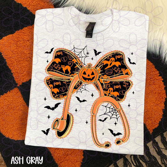 Halloween Pumpkin Stethoscope Completed Tee