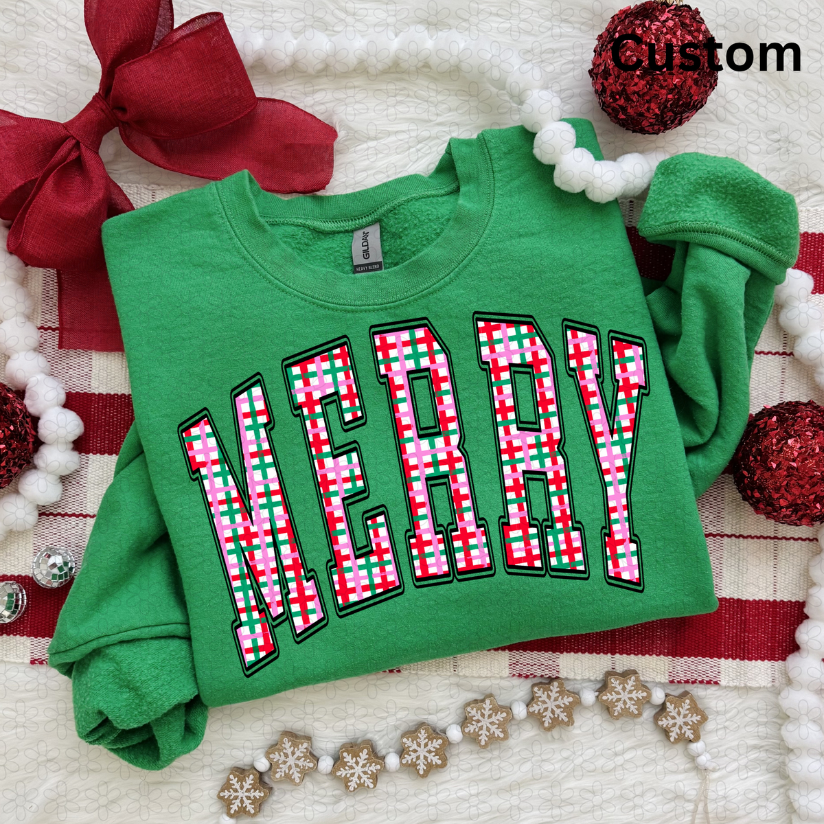 Custom Hand-Painted Christmas Plaid Varsity Arch DTF Transfer