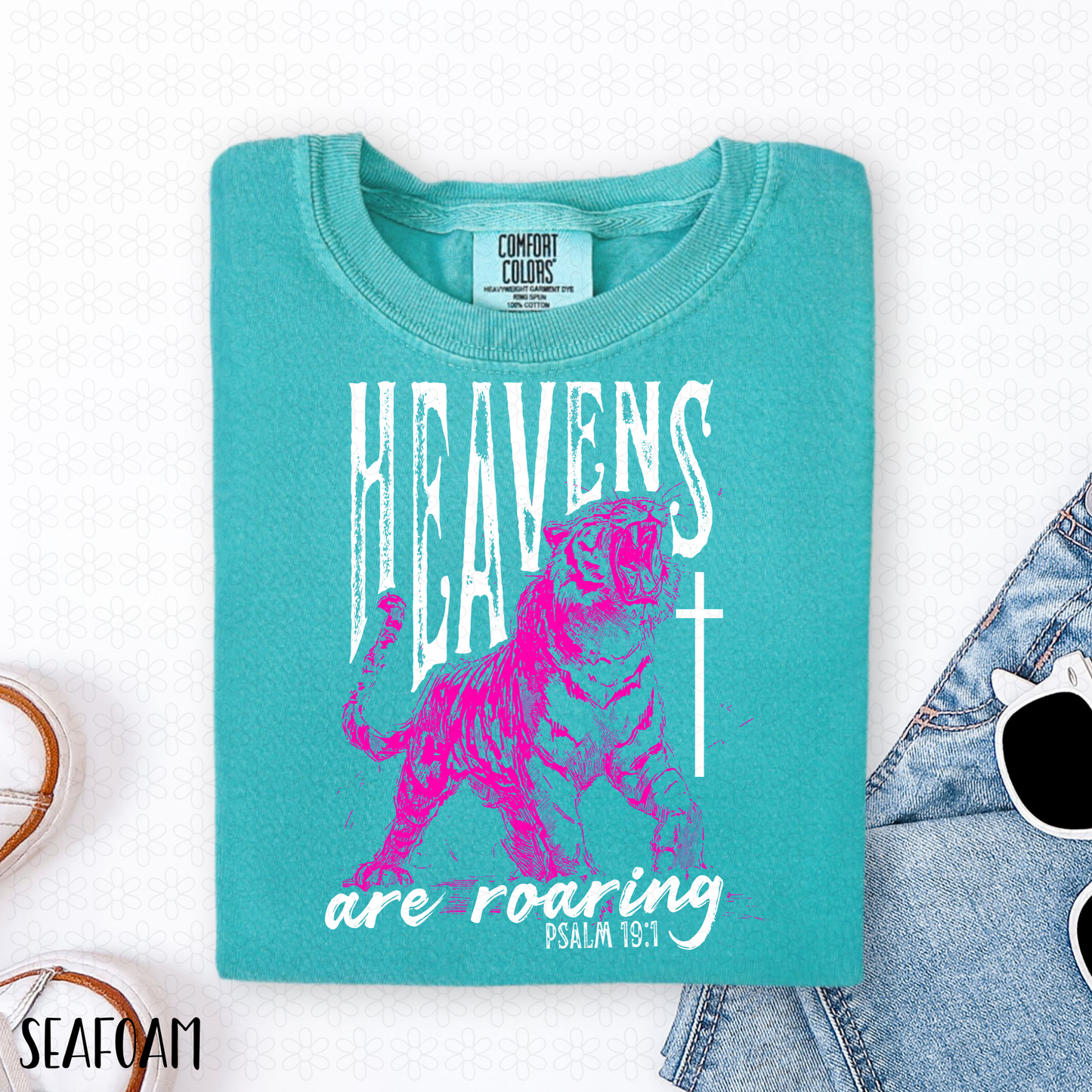Heavens Are Roaring Pink Tiger White Font DTF Transfer