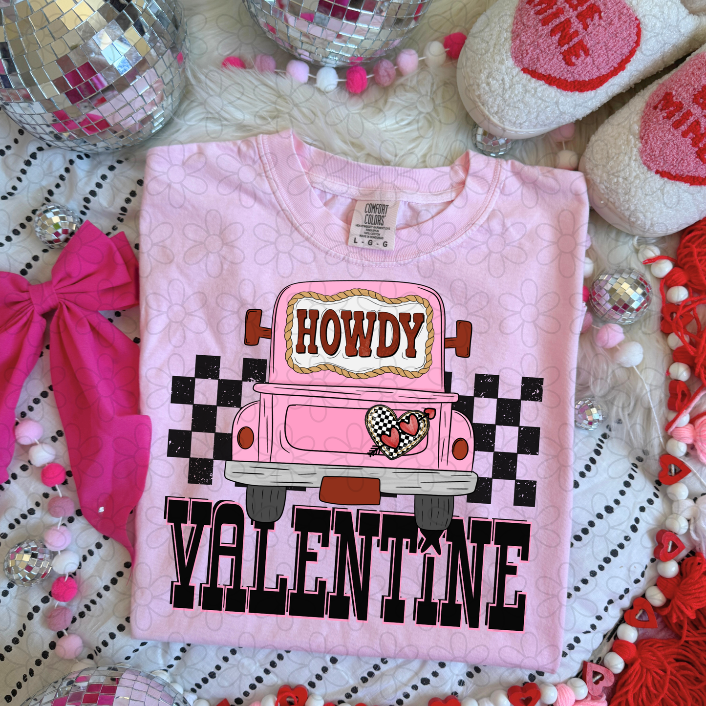 Howdy Valentine Pink Truck DTF Transfer