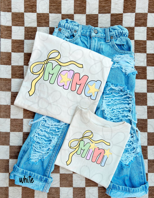 Pastel Bow Star Mini Kids Completed Tee