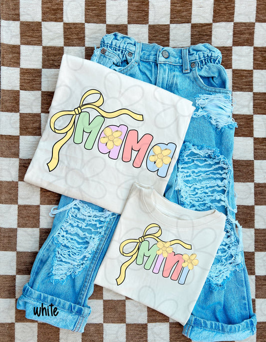 Pastel Bow Flower Mini Kids Completed Tee