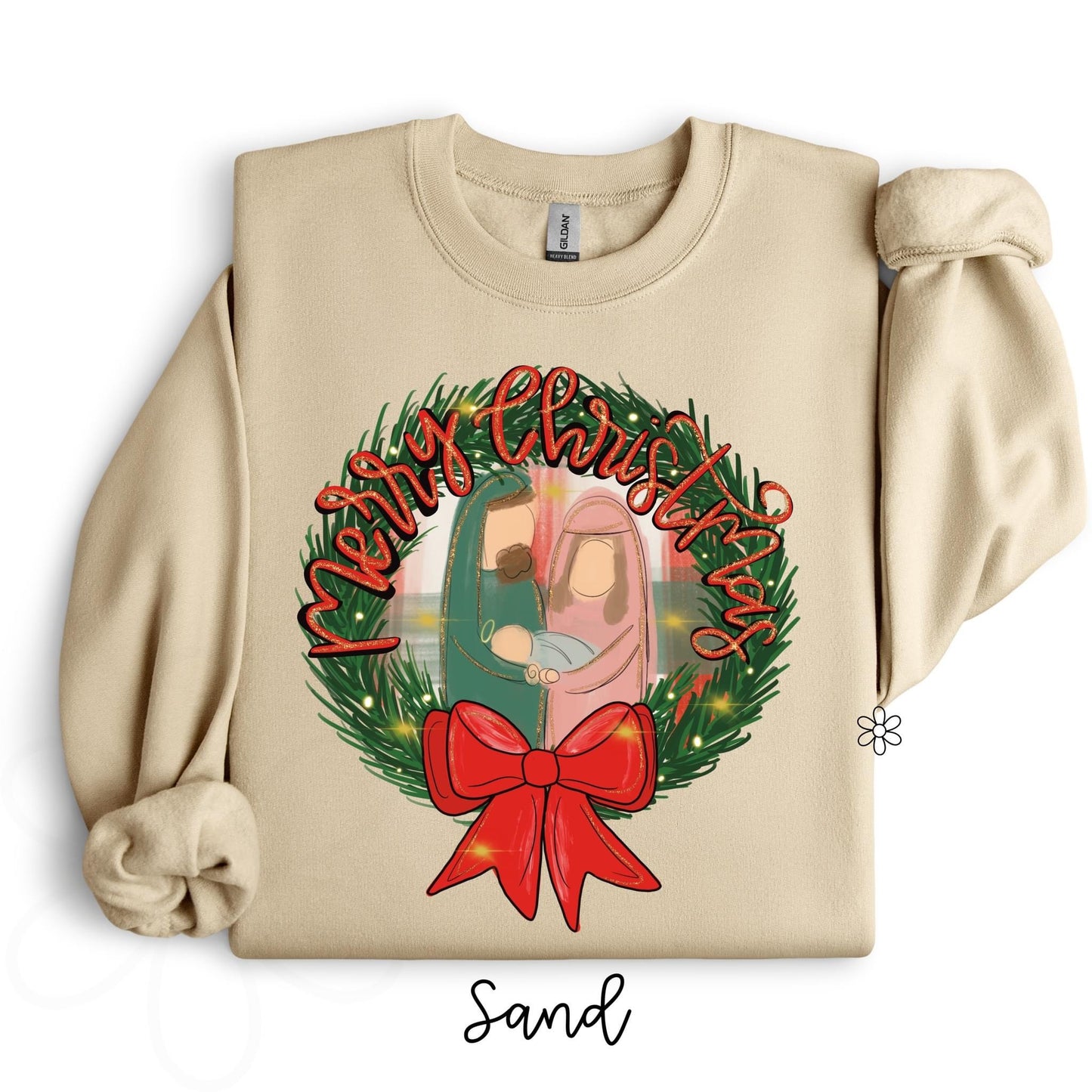 Merry Christmas Plaid Wreath Kids Completed Tee