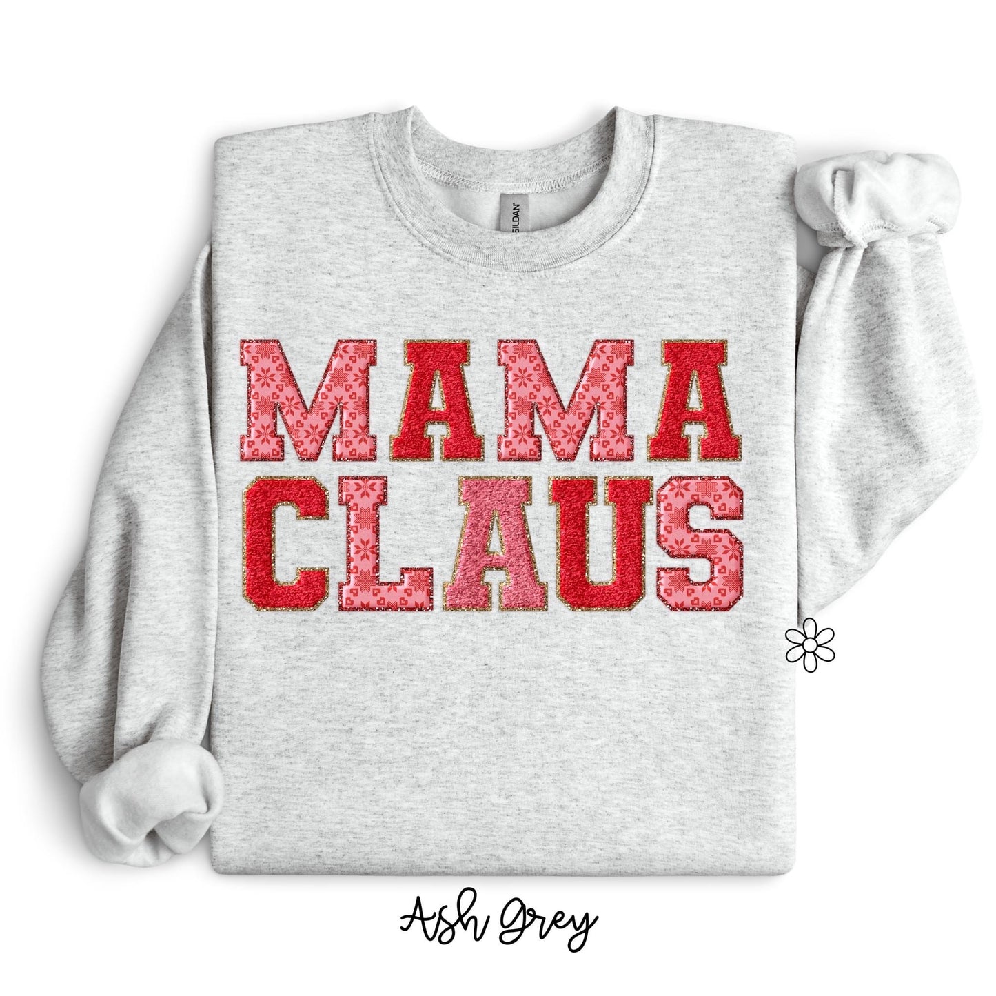 Chenille Letters Mama Claus Completed Tee