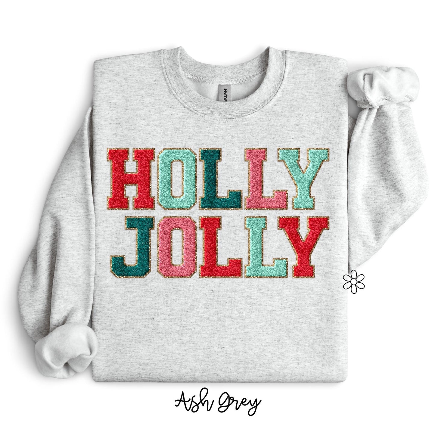 Chenille Letters Holly Jolly Kids Completed Tee