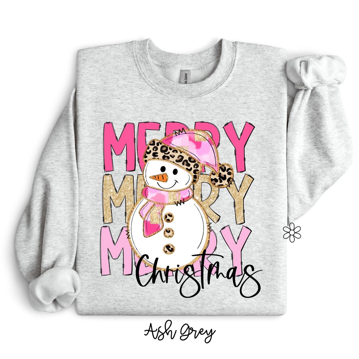 Pink Leopard Merry Christmas Snowman Completed Tee