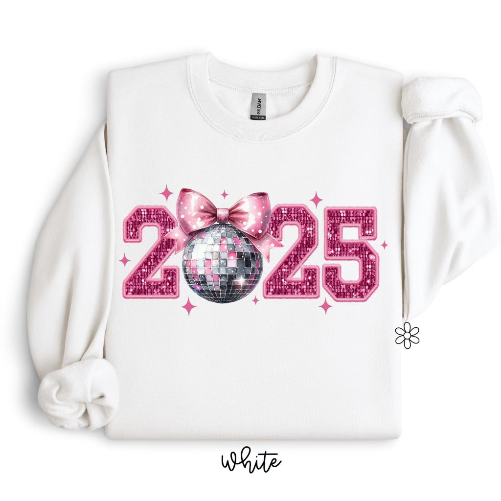 Pink Glitter 2025 Disco Ball DTF Transfer