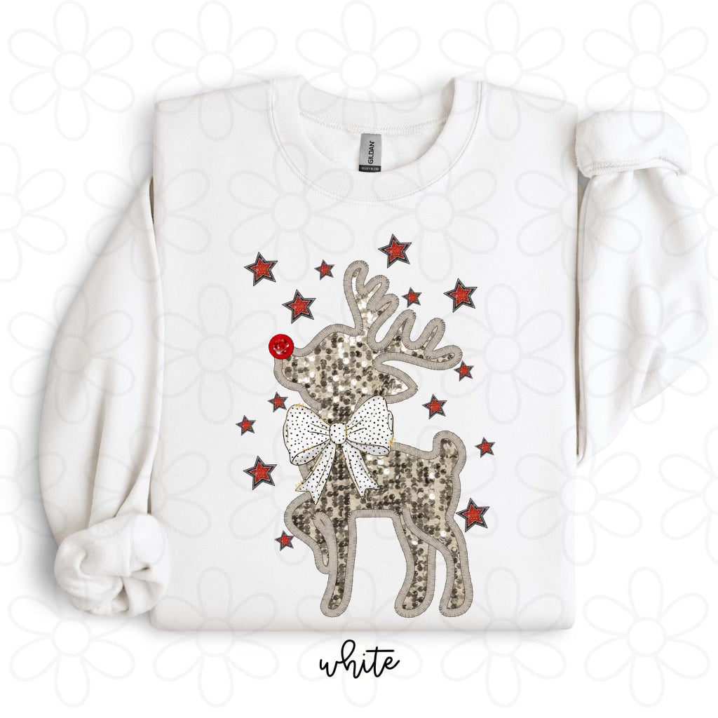 Faux Glitter Rudolph Kids Completed Tee
