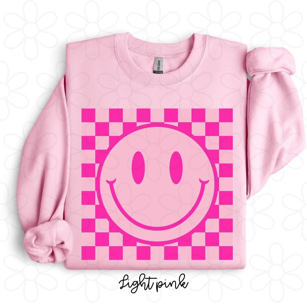 Pink Checkered Smiley Kids Completed Tee